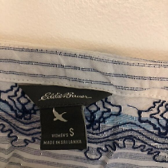 EDDIE BAUER Vista Point Embroidered Tunic White Navy Blue Striped 3/4 Sleeve S - Picture 5 of 9